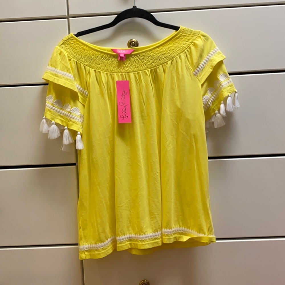 Lily Pulitzer NWT Yellow Smocked Tassle Top